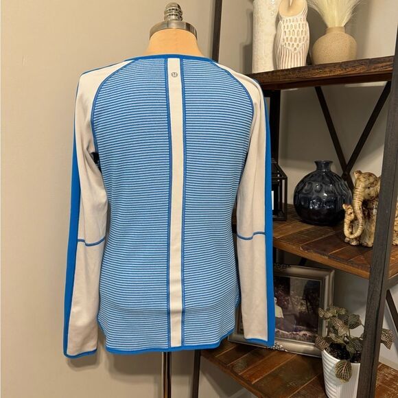 LULULEMON Runder Under Long Sleeve Mini Check Pique Reversible Shirt Blue Cream - Picture 4 of 11
